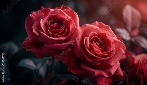 roses photography in the style of light red and dark maroon Generative AI