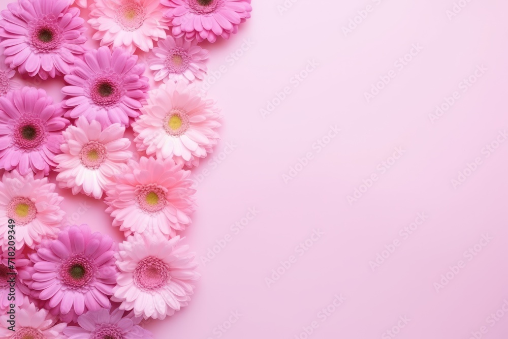  a bunch of pink and white daisies on a pink background with a place for a text or an image with a place for a place for your own text.