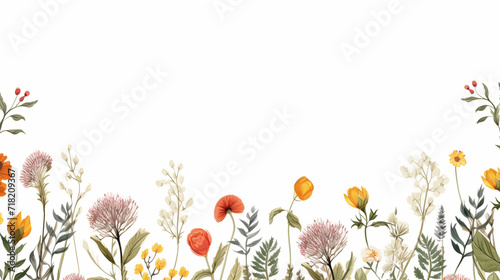 Simple white background paper with some grids for writing. Seamless floral background with watercolor wildflowers and herbs. Space for your text. © Natart