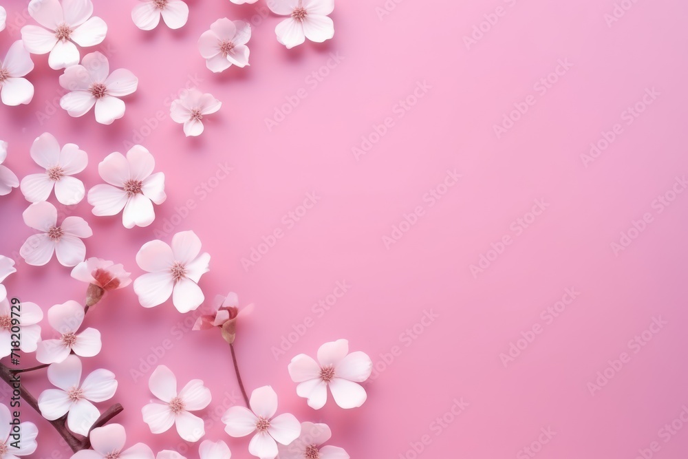  a pink background with a bunch of white flowers on the bottom of the image and a pink background with a bunch of white flowers on the bottom of the image.