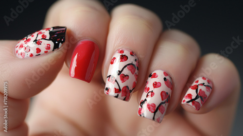 Romantic creative nail art for a young girl for valentine day