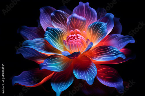 flower in UV reactive neon colors black background