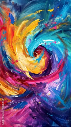 Abstract Painting of Colorful Swirl  Bright and