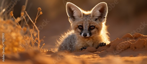 A bat-eared fox gracefully navigating its natural habitat in the desert. © Sona