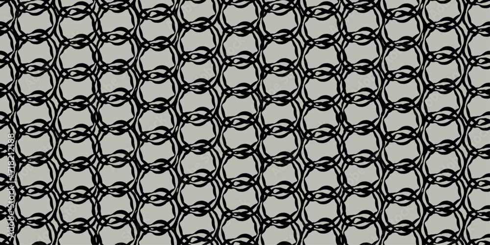 Trendy seamless design, Chain mail: vector graphics, made of links in the shape of circles. Celtic seamless pattern with fill pattern. Trendy geometric background for web and tattoo design.