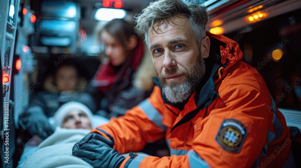 Compassionate Paramedics Providing Essential Medical Assistance to a Patient Inside an Ambulance during Emergency Transport Compassionate Paramedics Providing Essential Medical Assistance to a Patient Inside an Ambulance during Emergency Transport