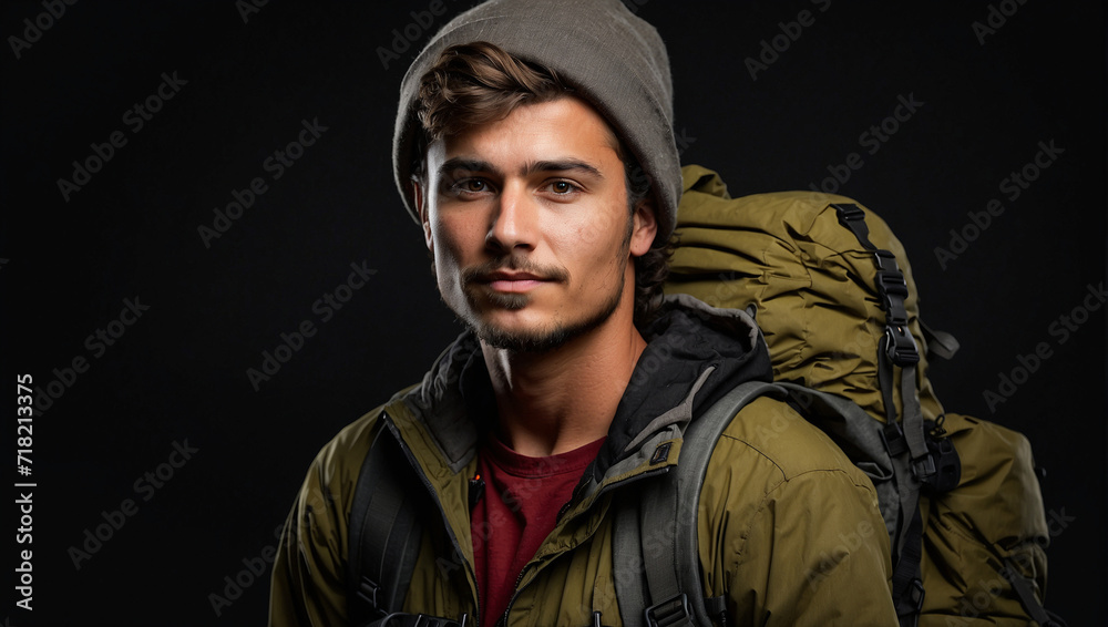 Obraz premium male backpacker isolated on black background