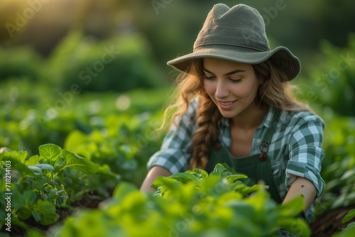 Person gardening bio healthy plants and food