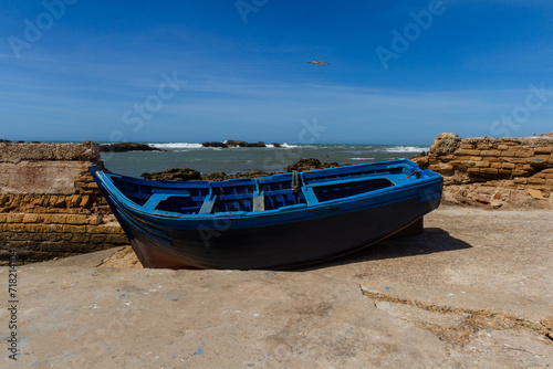 Wooden fishing boat on the waterfront of the old port. Essaouira  Morocco  Africa