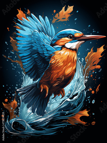 a kingfisher, high detail, tshirt design сreated with Generative Ai