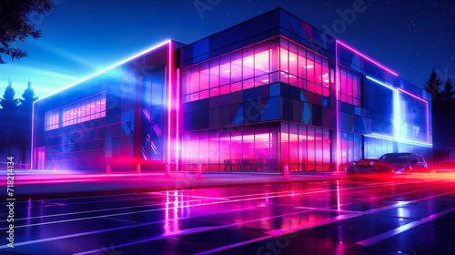 Futuristic Neon Corridor: An Abstract, Dark Space with Vibrant Blue and Pink Lights