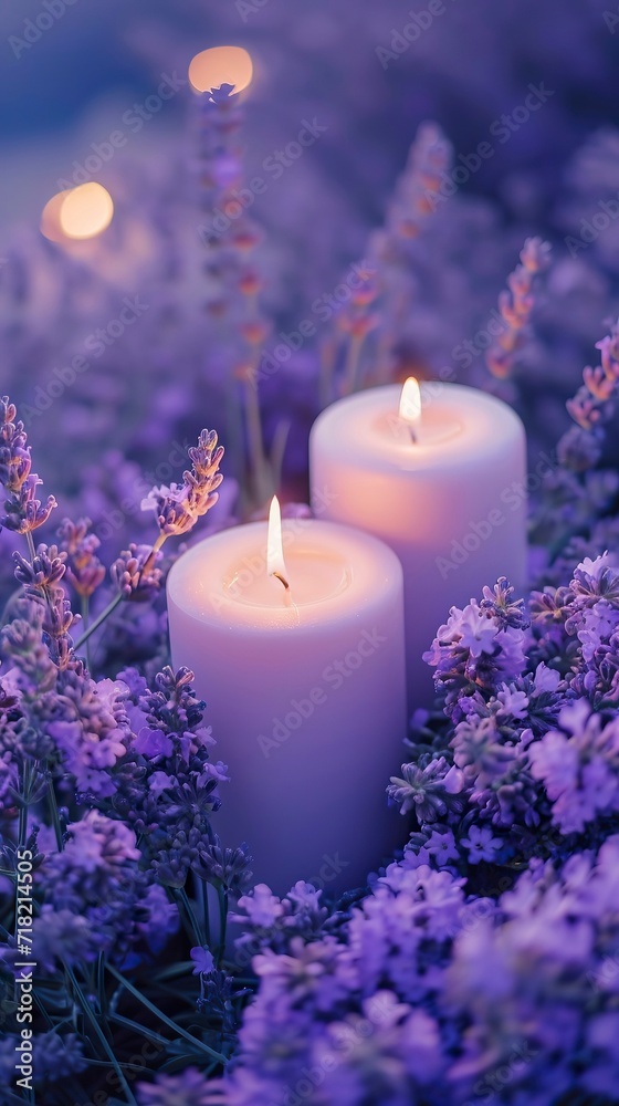 Lavender Dreamscape with Soft Candlelight Serenity 