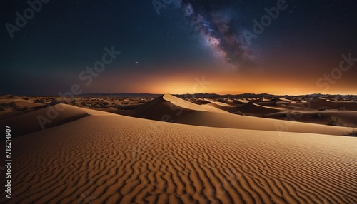 desert dunes  at night with a bright starry sky and the Milky Way. to illustrate the presentation or beauty of the natural world. for wallpaper  posters  murals