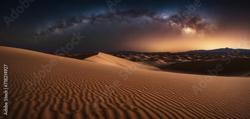 desert dunes, at night with a bright starry sky and the Milky Way. to illustrate the presentation or beauty of the natural world. for wallpaper, posters, murals