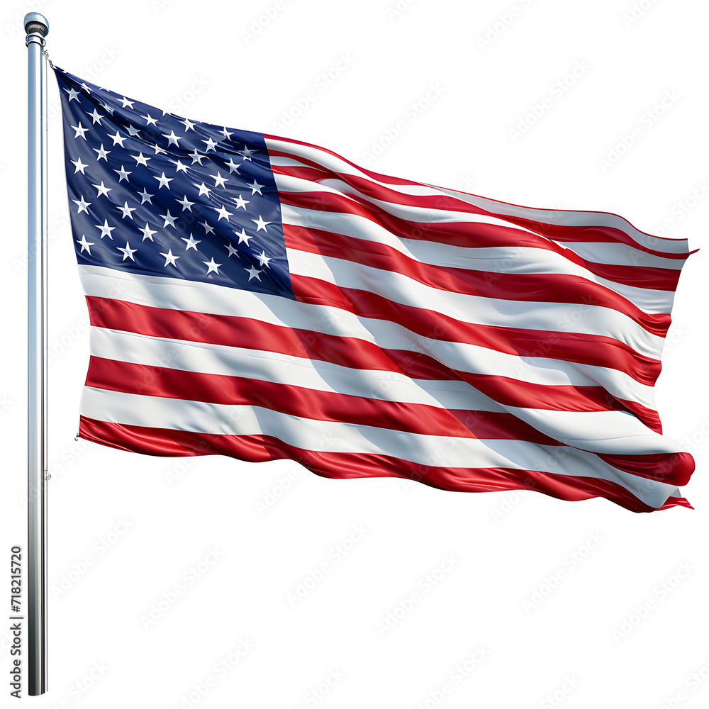 Fototapeta premium American flag waving in the wind isolated on white background