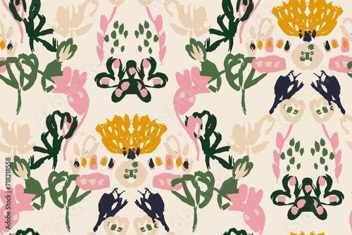Abstract floral seamless pattern. gouache painting