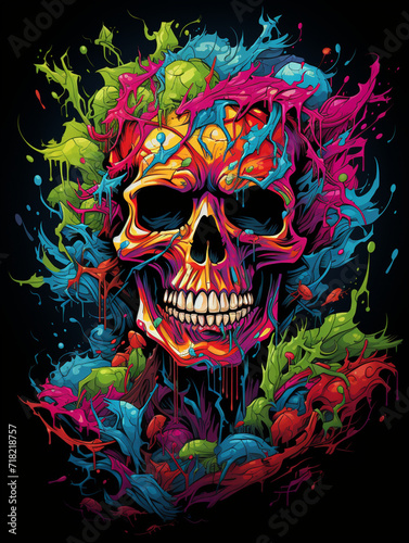 colourful skeleton, tshirt design сreated with Generative Ai © Andrii Yablonskyi