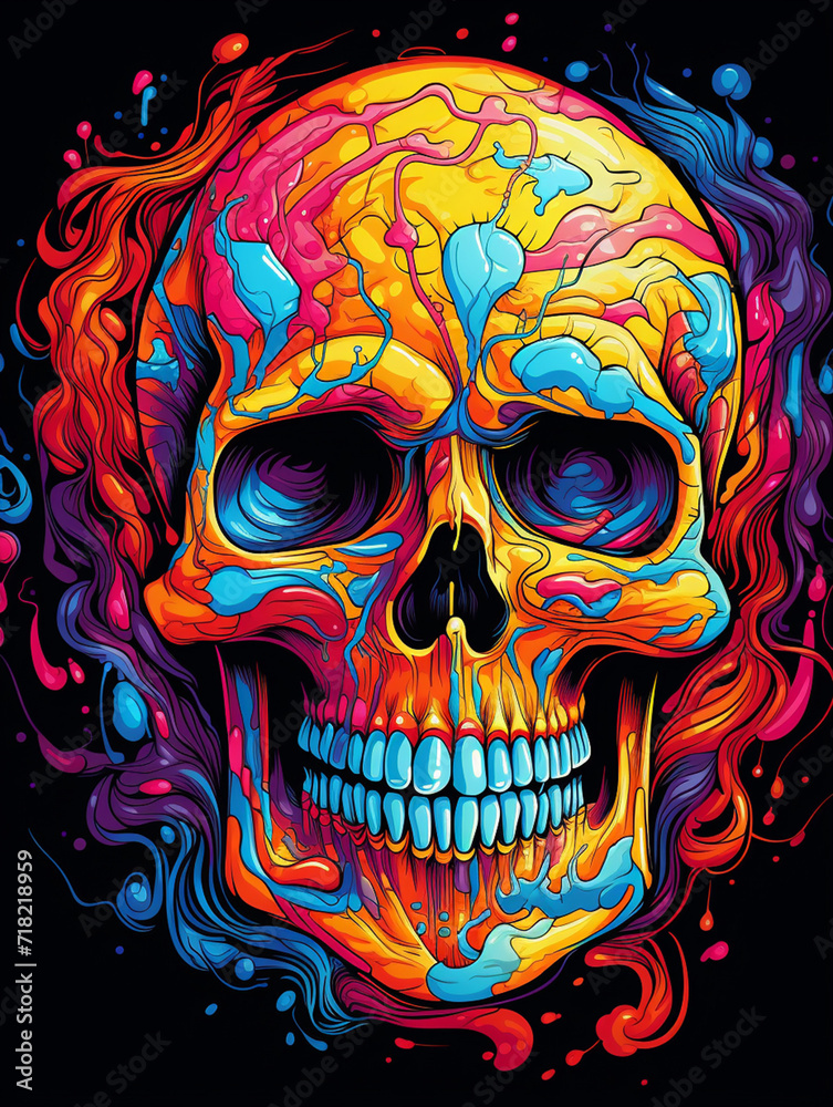 colourful skeleton, tshirt design сreated with Generative Ai