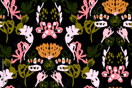 Abstract floral seamless pattern. gouache painting