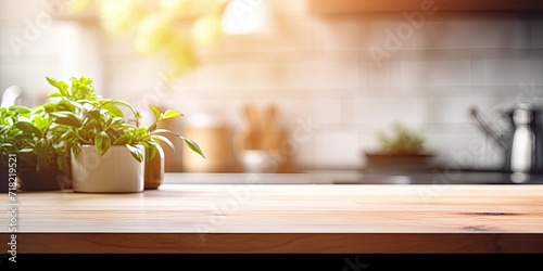 Blurred kitchen interior background on tabletop