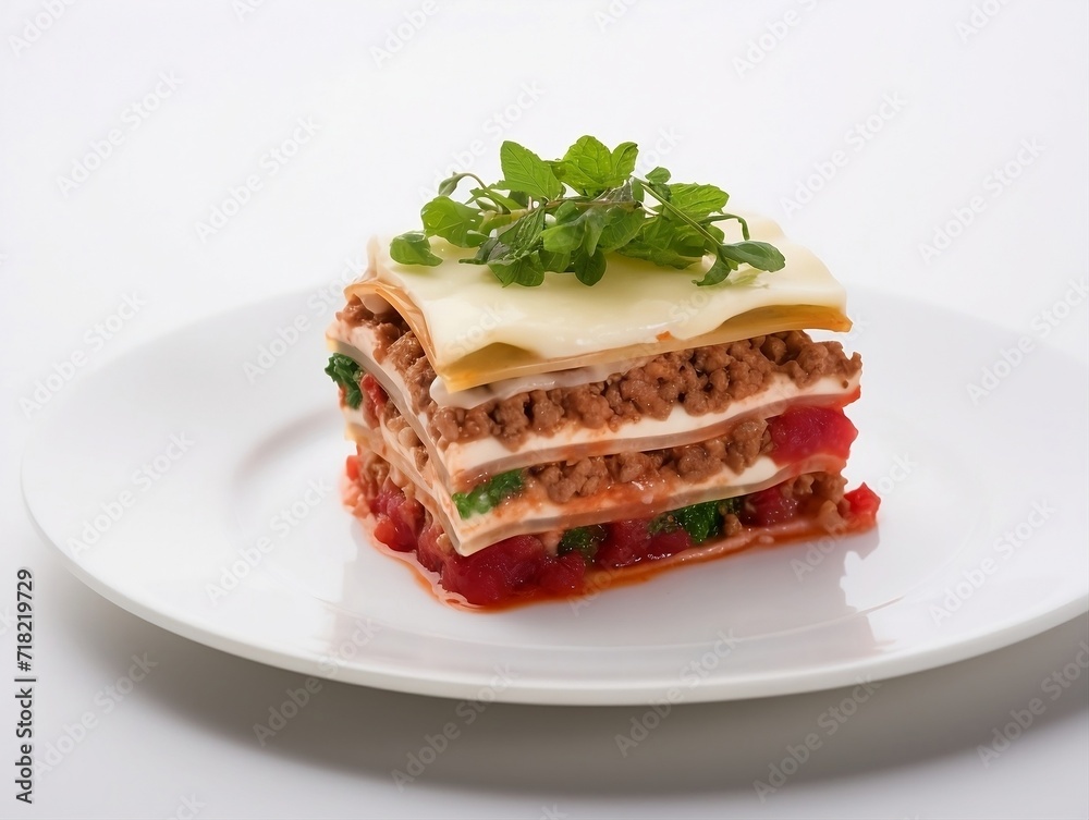 Piece of meat lasagna on a plate