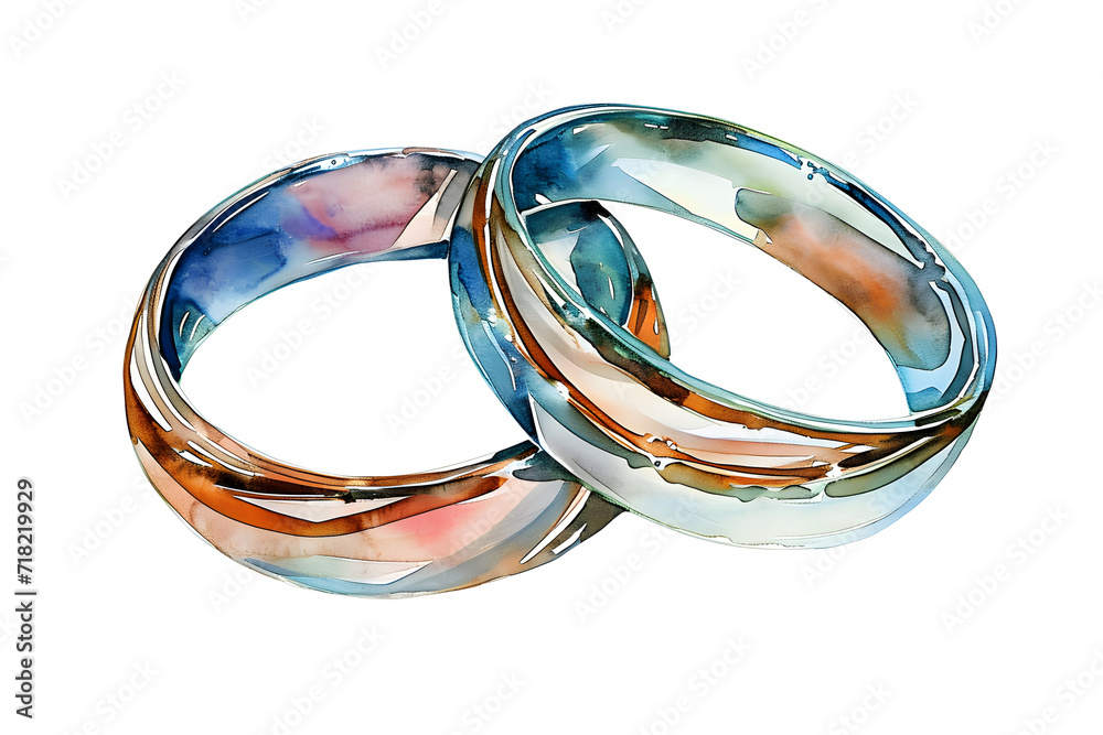 Pair of wedding rings in watercolor style isolated on white background Pair of wedding rings in watercolor style isolated on white background