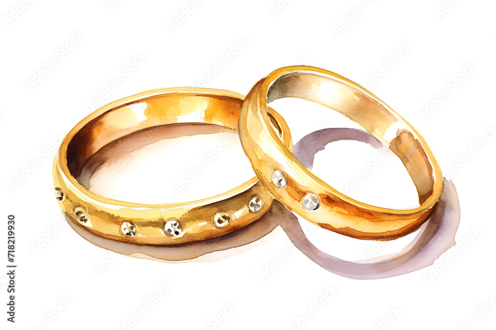 Pair of wedding rings in watercolor style isolated on white background Pair of wedding rings in watercolor style isolated on white background