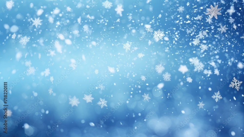 Falling snowflakes and Bokeh with white snow on a blue background Falling snowflakes and Bokeh with white snow on a blue background