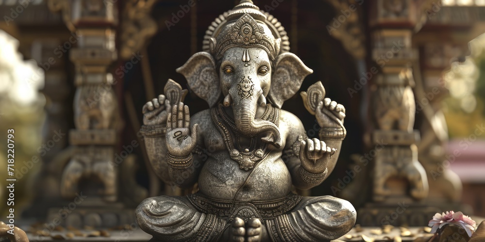 A statue of an elephant sitting in front of a building. Ideal for architectural, travel, or cultural themes A statue of an elephant sitting in front of a building. Ideal for architectural, travel, or cultural themes