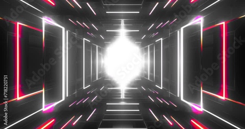 Animation of 80s Retro sci-Fi background. Video game Glow Retro wave. Purple grids neon glow light lines design on perspective floor. 