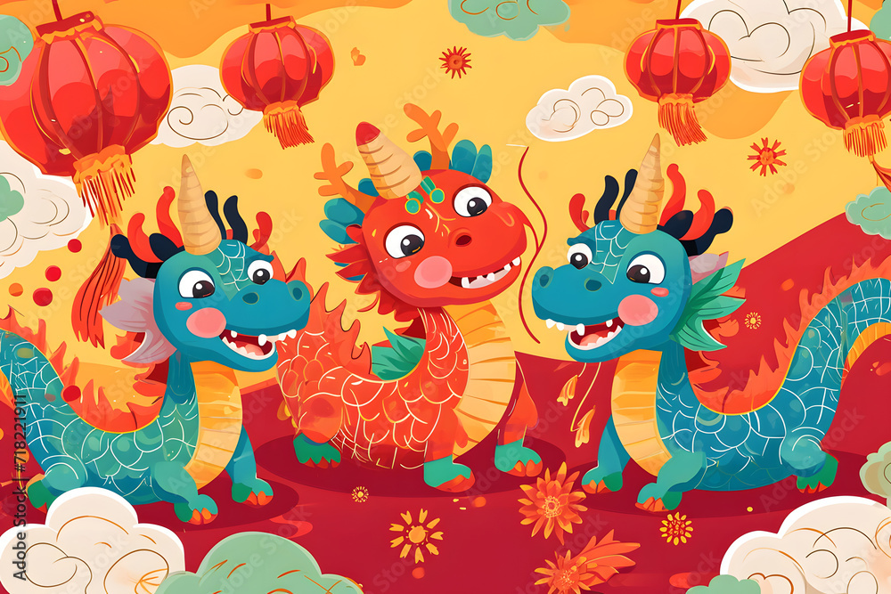 Chinese New Year background with dragon cute cartoon. Chinese New Year background with dragon cute cartoon.