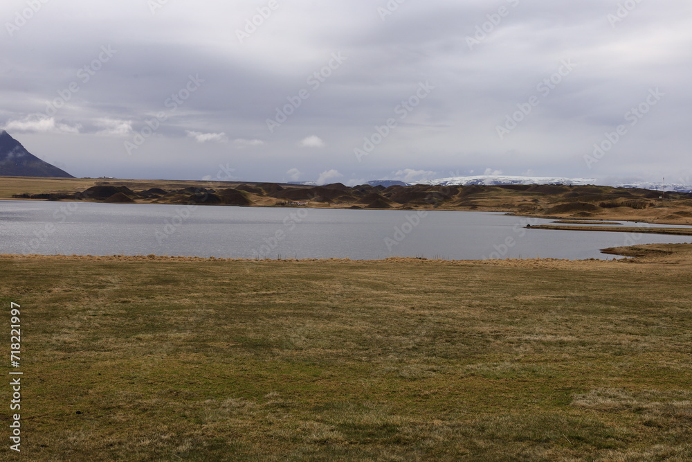 Mývatn is a shallow lake situated in an area of active volcanism in the north of Iceland, near Krafla volcano