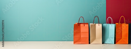Paper shopping bags with copy space for sale concept. Shopping bag mockup. photo