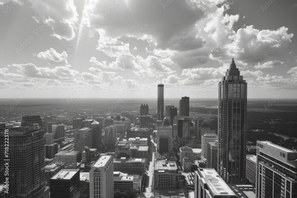 A black and white photo showcasing the beauty of a city. Perfect for adding a touch of elegance to any project