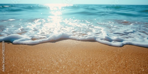 A picture of a sandy beach with the sun shining brightly. Perfect for vacation or travel themes