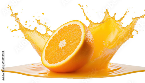  Splash of orange juice with slice of orange - isolated