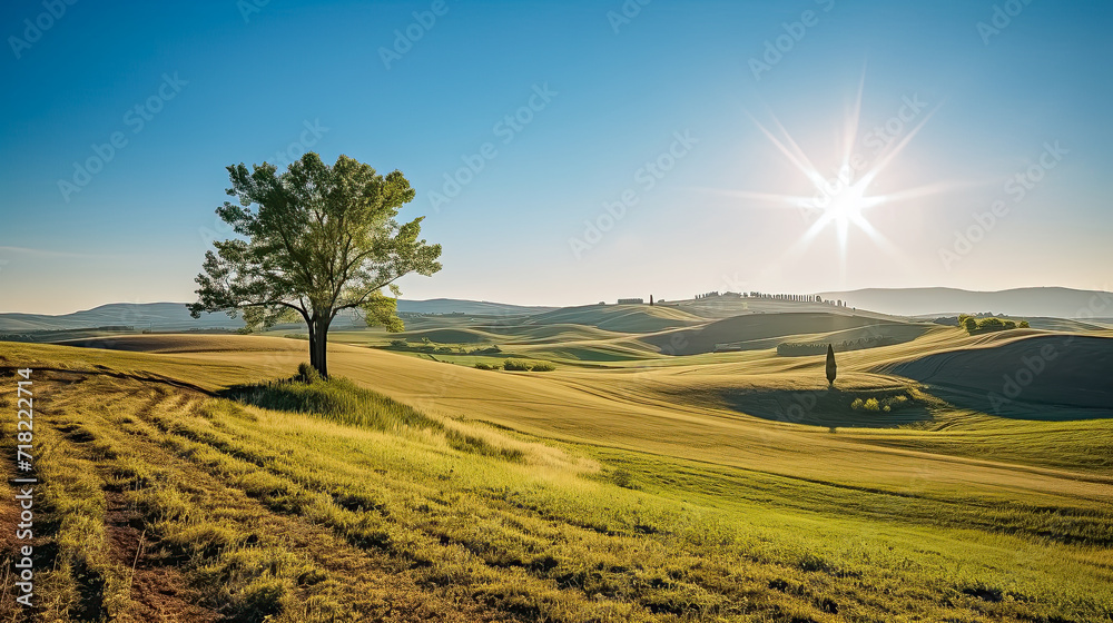 Fototapeta premium Hügelige Landschaft in der Toskana, Italien, Europa, Generative AI
