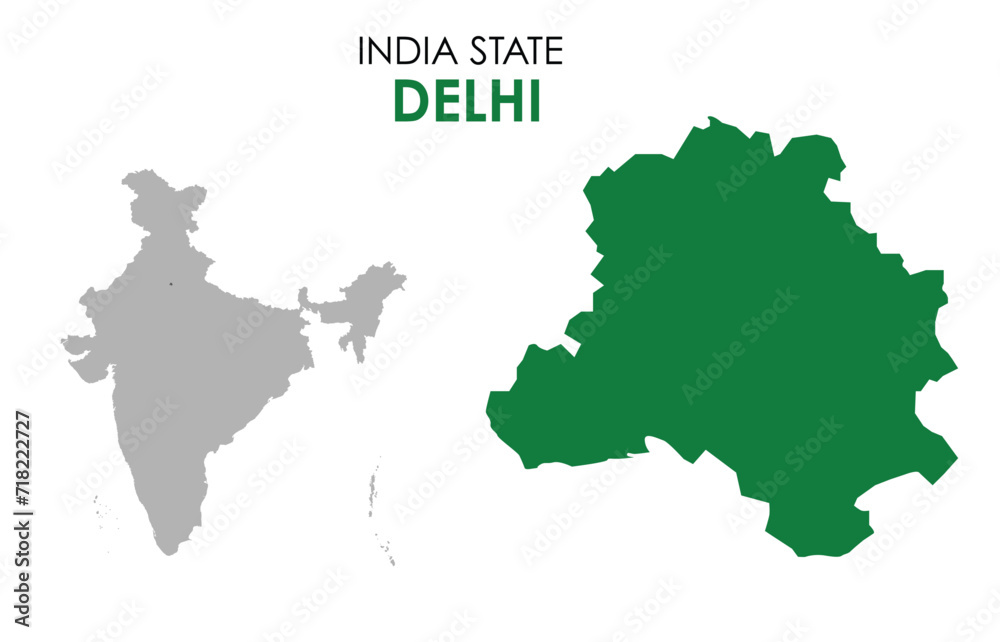 Delhi map of Indian state. Delhi map vector illustration. Delhi vector map on white background.