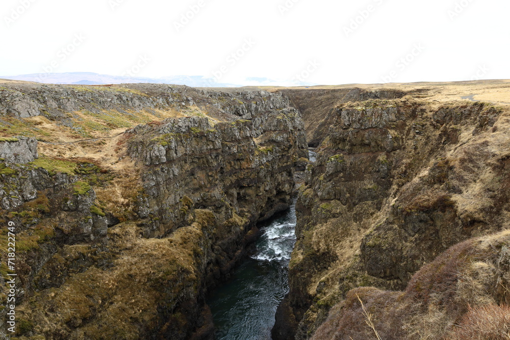 Kolugljúfur is a very pretty canyon located in the north of Iceland and known for its Kolufossar falls that flow to the bottom of the gorge