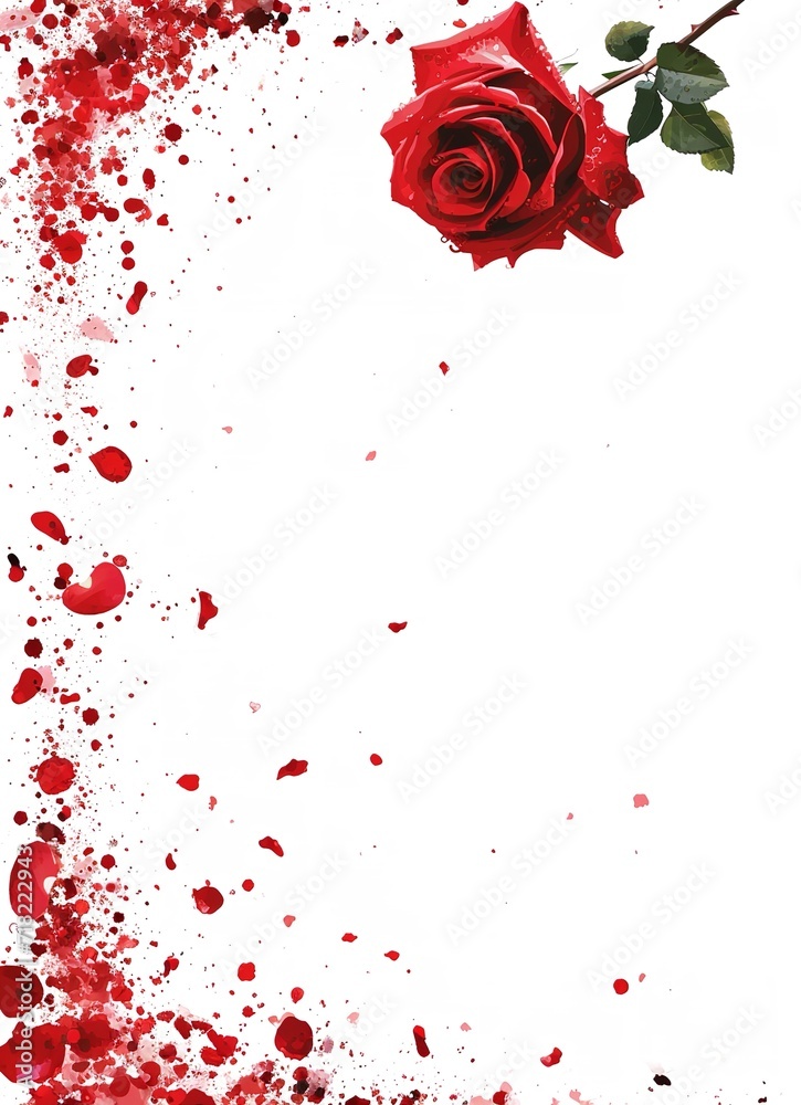 Photo of Red Roses in a White Vase with Petals Photo of Red Roses in a White Vase with Petals