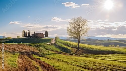 Hügelige Landschaft in der Toskana, Italien, Europa, Generative AI