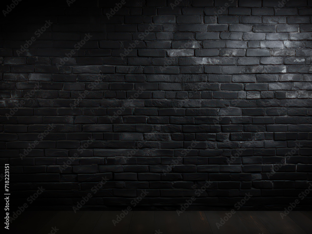 Black brick wall texture background at night