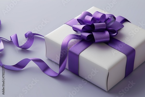 Generate a paper gift with a purple ribbon using AI, photo