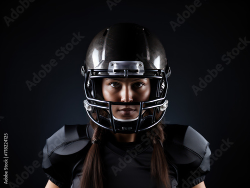 female american football player with helm on black studio © ehgita