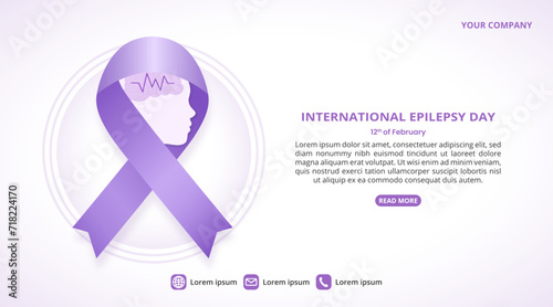 International Epilepsy Day background with a purple ribbon and face