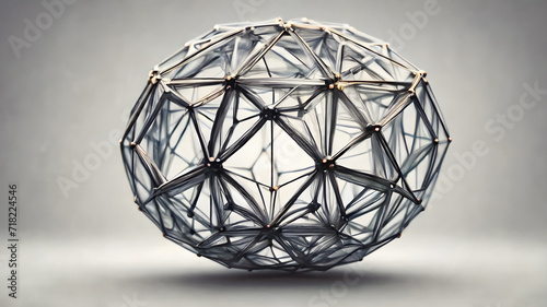 Wireframe of Abstract polygonal geometric shape with mesh net dots lines and connections .  AI generated image  ai