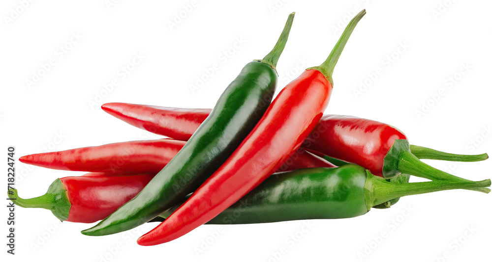 Pile of red and green hot chili peppers - isolated