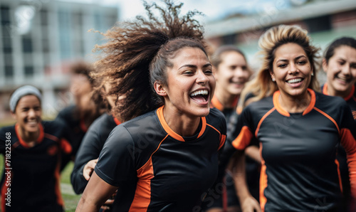 Celebratory Huddle: Female Soccer Team Marks Their Victory © Bartek