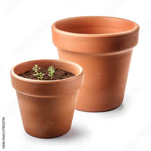 Terracotta pots isolated on white background, hyperrealism, png
