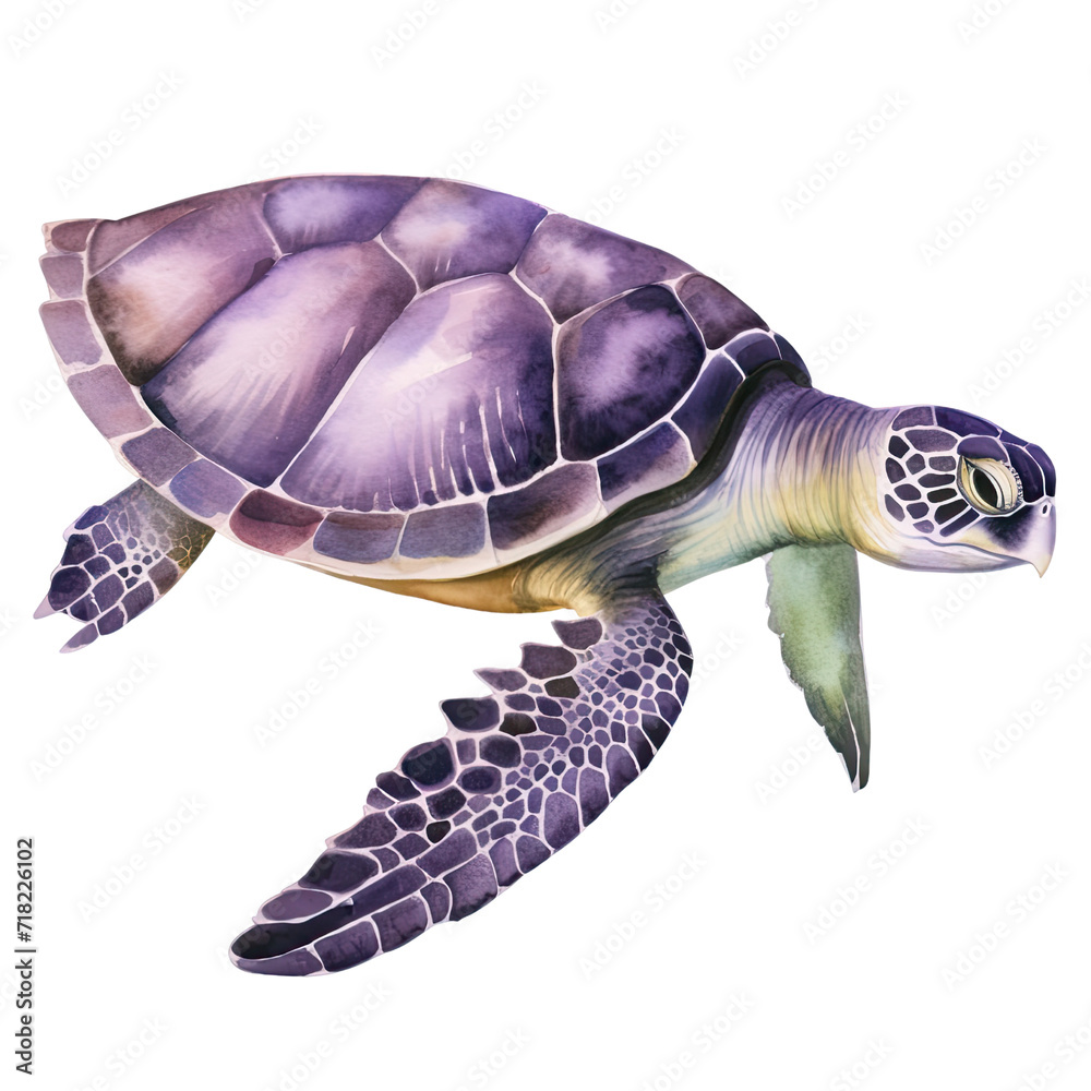 Obraz premium AI-generated watercolor Sea Turtle clip art illustration. Isolated elements on a white background.